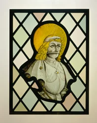 Fragmento de painel de janela com santo blindado