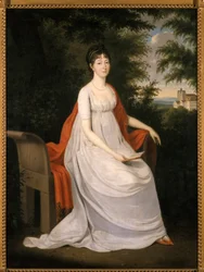 Mulheres, sentando, banco, 1800