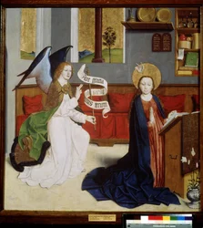 "The Annunciation" (A Anunciação) Detrempe da Escola Alemã. 1470-1480 Museu Pushkin, Moscovo