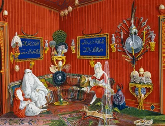 A sala oriental em Villa Lazarovich, residência Trieste de Maximiliano dos Habsburgos (1832-1867), tempera por Germano Prosdocimi