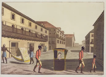 Ninhadas, em, st., Rua sebastian, (color, engraving)