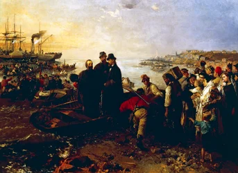 Embarque das Mil em Quarto, cerca de 1860, por Gerolamo Induno (1825-1890), óleo sobre tela