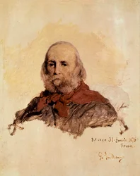 Unite italiano: retrato de Giuseppe Garibaldi (1807-1882), patriota italiano. Trabalho de Gerolamo (Girolamo) Induno (1825-1890)