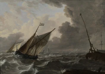 Navios à vela num mar revolto