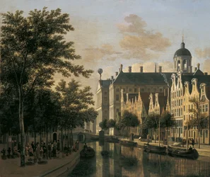 O Nieuwezijds Voorburgwal com o Mercado das Flores, Amsterdã
