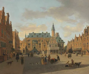 O Grote Markt e a Câmara Municipal de Haarlem, vistos de leste