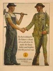 O passado ficou para trás, o futuro está à frente. Vamos todos nos esforçar para tornar o futuro melhor e mais brilhante do que o passado sempre foi, 1918