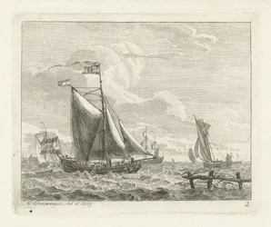 Oito veleiros em águas agitadas Seascapes com navios (título da série)