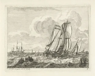 Barcos à vela e um barco a remo em águas abertas
Mares com navios (título da série)