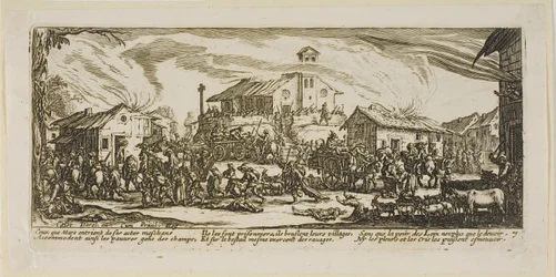 Pilhagem e incêndio de uma aldeia, prato sete de As grandes misérias da guerra