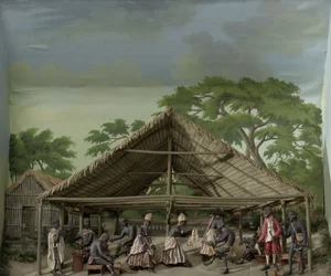 Diorama de um Du, celebração de dança na plantação