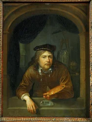 Autorretrato numa janela (pintura sobre madeira de carvalho)