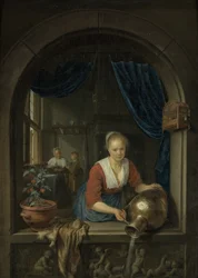 Criada à janela, c.1660 (óleo sobre painel)