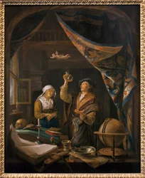 O médico na urina. De uma pintura de Gerard Dow