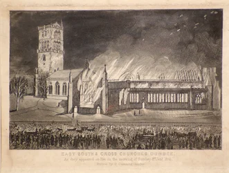 East, South & Cross Churches, Dundee, como eles apareceram no fogo no domingo, 3 de janeiro de 1841, c.1841 (gravura)