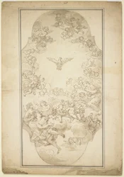O Espírito Santo, de 1680 (caneta e tinta marrom e lava vestígios de giz preto)