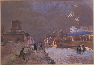 Itália, A Rua dos Túmulos em Pompeia (aguarela)