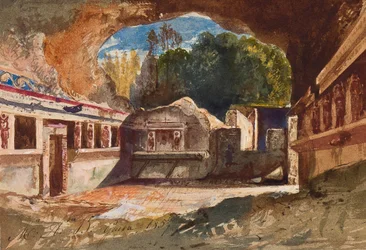 O tepidário, Pompéia, com adições da Princesa Maria Annunziata di Borbone (1843-1871), 1857 (lápis, wc e guache sobre papel)