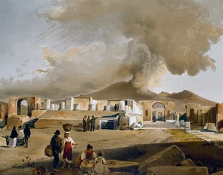 Vista do Fórum e Templo de Júpiter em Pompéia, ilustração de Giacinto Gigante (1806-1876) de Casas e monumentos de Pompéia, de Fausto e Felice Niccolini