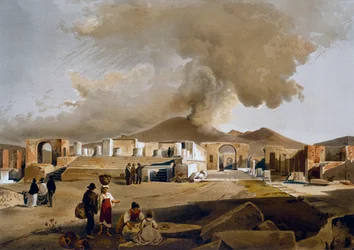 Vista do Fórum e Templo de Júpiter em Pompéia, ilustração de Giacinto Gigante (1806-1876) de Casas e monumentos de Pompéia, de Fausto e Felice Niccolini