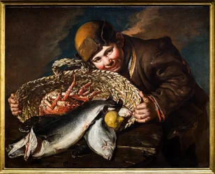 Rapaz com um cesto de peixe, cerca de 1734 - 1736
