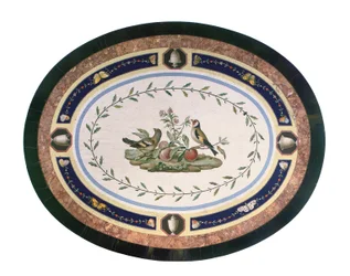 Mesa micromosaica, Roma, final do século 18 (mosaico, ébano montado em ormolu e madeira acetinada)