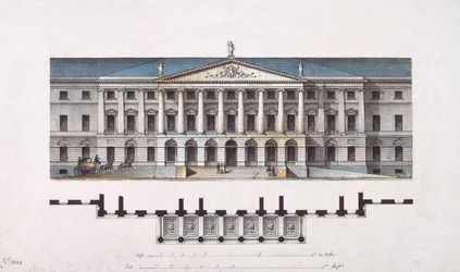 Projeto do Instituto Smolny. A fachada principal e a planta do piso térreo, 1806-1808