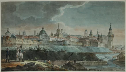 Vista do rio Neglinnaya e Kitay-gorod da Praça Petrovsky, década de 1790