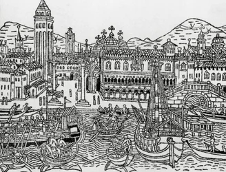 Vista de Veneza no século XV, Itália, xilogravura, de Supplementum chronicarum de Giacomo Filippo Foresti (1434-1520)