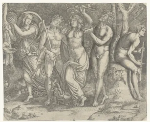 Bacchus e bacchantes e meanade com pandeiro