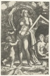 Vênus com gancho de desenho e cupido e par de amor