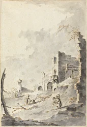 Capricho de ruínas clássicas com fortaleza