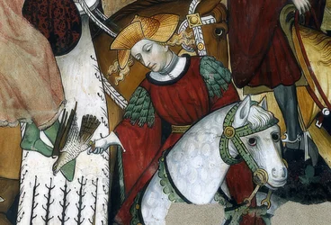 A fonte da juventude. Detalhe: um falcoeiro com seu pássaro. 1418-30