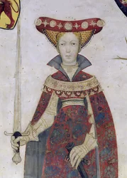 Os nove dignos e as nove mulheres dignas, detalhe de Hipólito, 1418-30