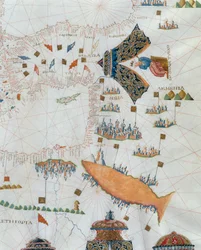 Um mapa náutico, detalhe do Gran Turco, 1564