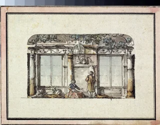 Projeto para a decoração de uma sala com duas janelas. Obra de Giacomo Antonio Domenico Quarenghi (1744-1817), tinta e aguarela sobre papel. Arte italiana, classicismo. Museu Estadual de Belas Artes A. Pushkin, Moscou.
