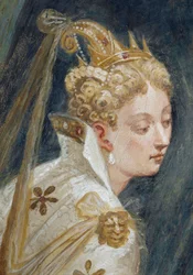 O rosto de Sophonisba, detalhe do fresco Sophonisba é oferecido veneno na presença do seu filho