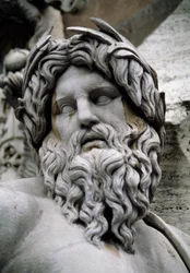 Personificação do rio Ganges, Fonte dos Quatro Rios (século XVI), projetado por Gian Lorenzo Bernini (Nápoles