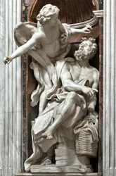 O profeta Habacuc (Habaquq, Habakuk, Habakkuk, Abakuk, Havakuk) e o anjo, escultura em mármore de Gian Lorenzo Bernini (1598-1680), 1656-1661, Roma, Basílica de Santa Maria del Popolo, Capela Chigi