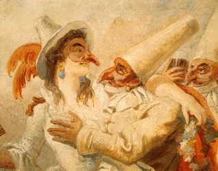 Carnaval de Giandomenico Tiepolo (1727-1804), fresco, detalhe com três máscaras, Ca