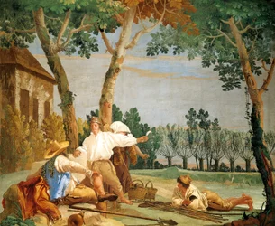 Camponeses em Descanso, por Giandomenico Tiepolo (1727-1804), fresco, Sala de Cenas Rústicas na Foresteria (Guesthouse),Villa Valmarana 