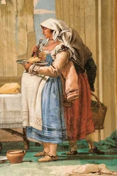 Detalhe da família camponesa na mesa, da sala de cenas rústicas, na Foresteria, 1757