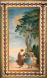 Três camponeses vistos de trás, da sala de cenas rústicas, na Foresteria, 1757