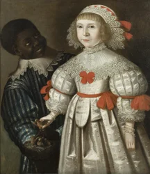 Filha de Florence Poulett e Thomas Smyth de Ashton Court, com o seu pajem negro, c. 1640
