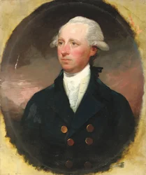 Retrato de Sir Thomas George Skipwith, meio comprimento, com um casaco azul, vestido com forma oval