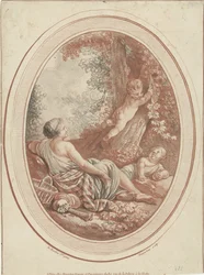 Bacanal com ninfa e putti perto de árvores