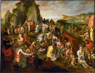 Moisés tira água da rocha (pintura sobre madeira de carvalho)