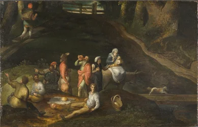 Paysage avec la Sainte Famille - Landscape with the Holy Family, de Mostaert, Gillis (1534-1598). Óleo sobre madeira