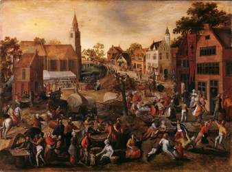 Feira da aldeia em Saint-Joris (óleo sobre painel)
