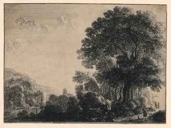 O homem e seu cachorro em uma paisagem